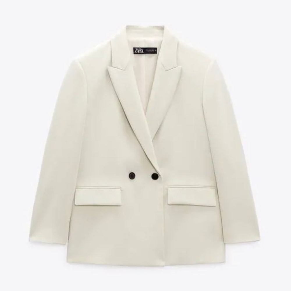 Zara - Oversized Double Breasted Jacket - Ecru - Women